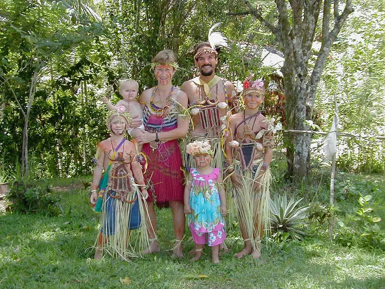 The Clementz family ready for a PNG village event - 2001