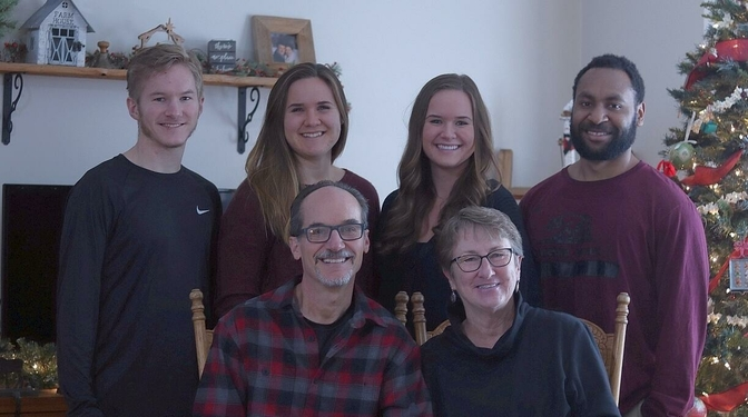 Sean, Emily, Mikayla, Kairu Tumae with Robert and Molly at Christmas 2020